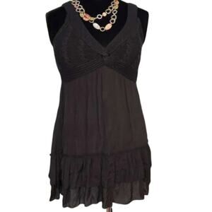 Forever Little Black Ruffle Dress Medium Knot Detail Plunge Neckline Sleeveless